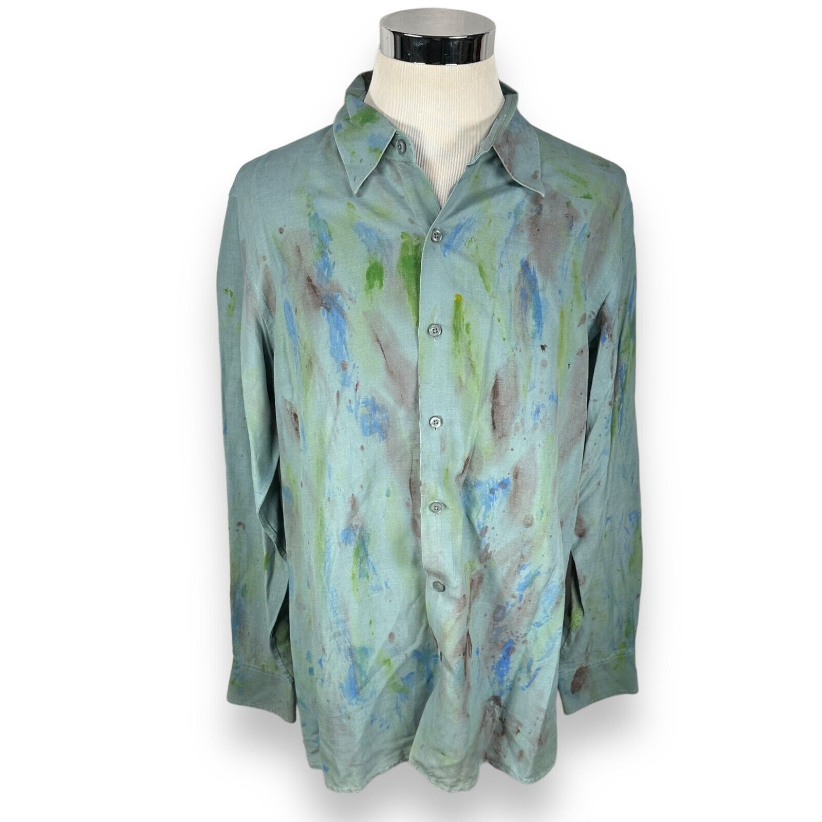 The Unbranded Brand Tulliano Paint Splatter Shirt Mens Large Silk Button Up Size US L / EU 52-54 / 3 - 1 Thumbnail