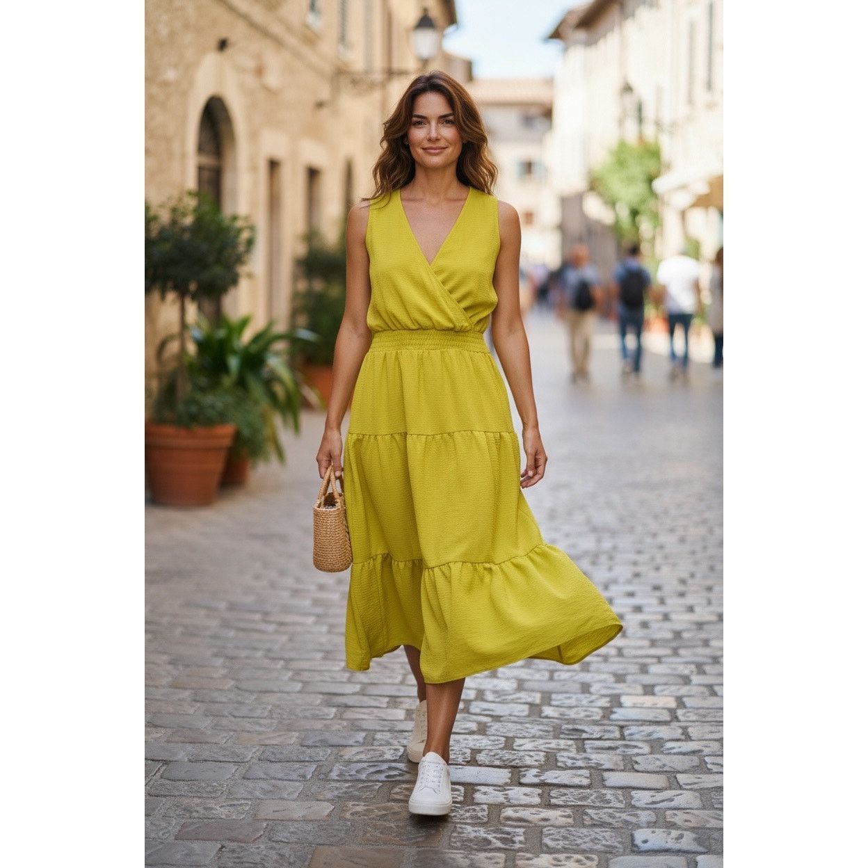 Other Nina Leonard Size Small Chartreuse Multi-Tier Dress NWT Size S / US 4 / IT 40 - 1 Thumbnail