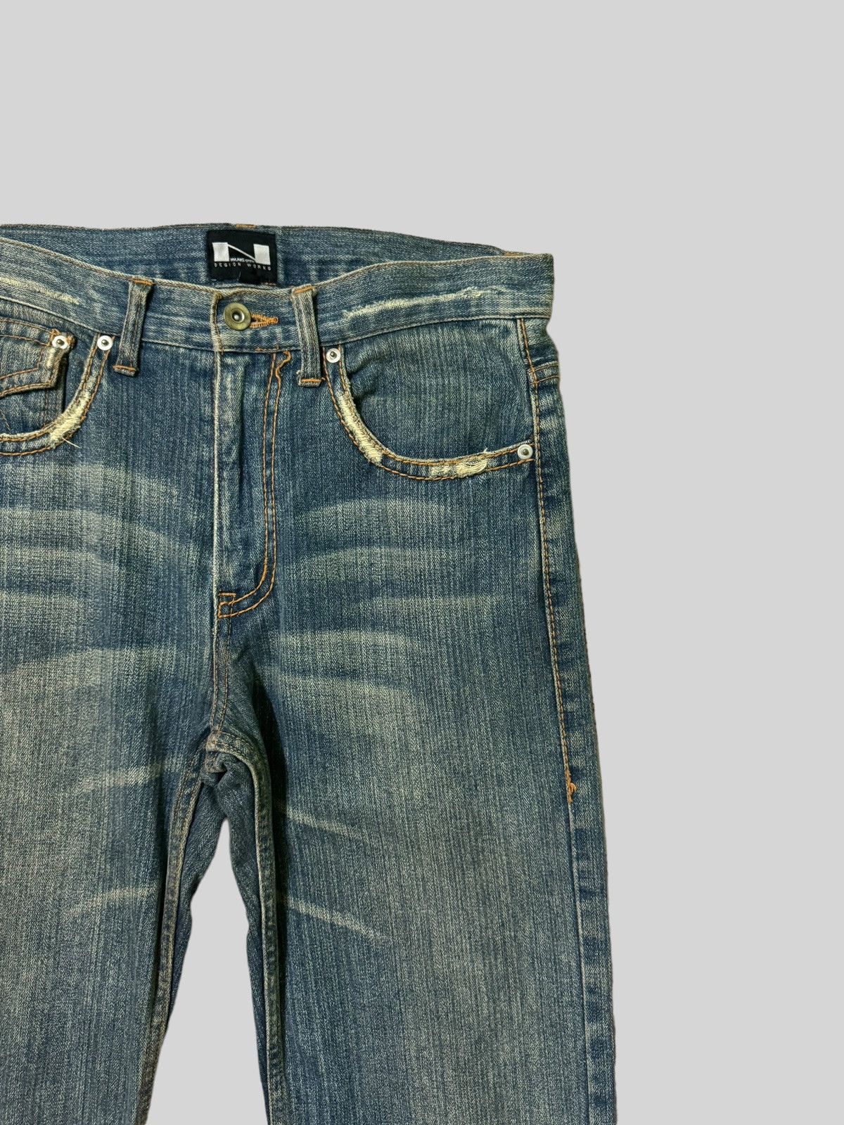 Japanese Brand Flared THRASHED NYLAUS CREW DESIGN WORK DISTRESSED DENIM Size US 30 / EU 46 - 5 Thumbnail