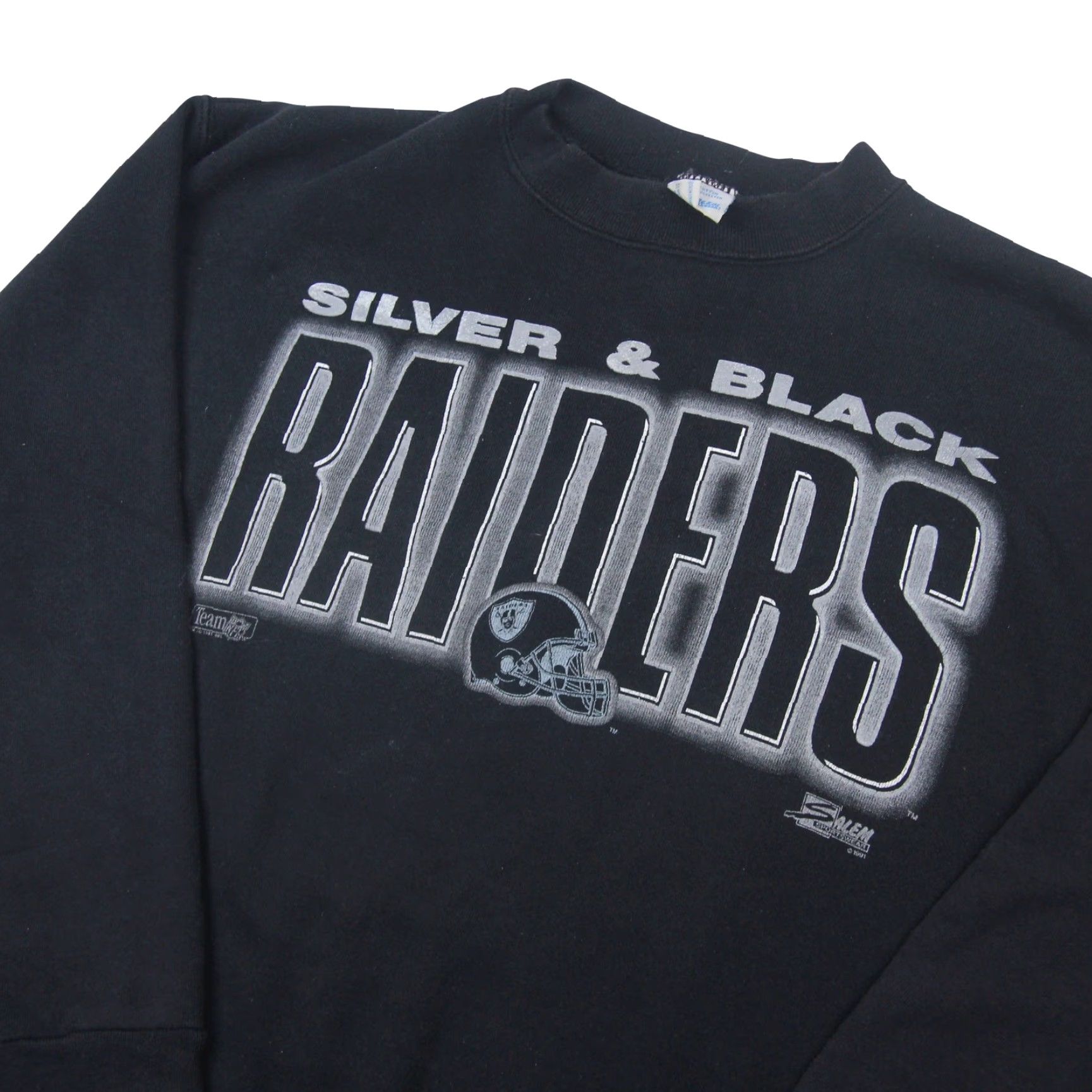 Salem Sportswear VINTAGE Salem Sportswear NFL Raiders Sweatshirt Mens Large Black Spellout Size US L / EU 52-54 / 3 - 2 Thumbnail