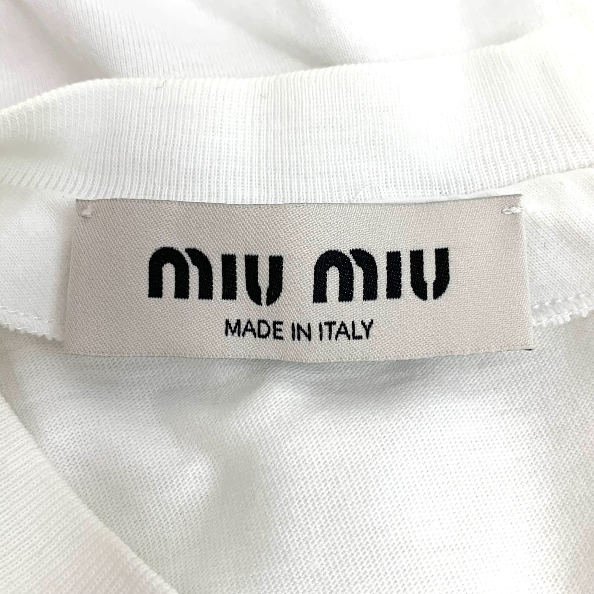 Miu Miu Miu Miu 2022 White Logo Rhinestone Cotton Top (Size M) Size M / US 6-8 / IT 42-44 - 2 Thumbnail