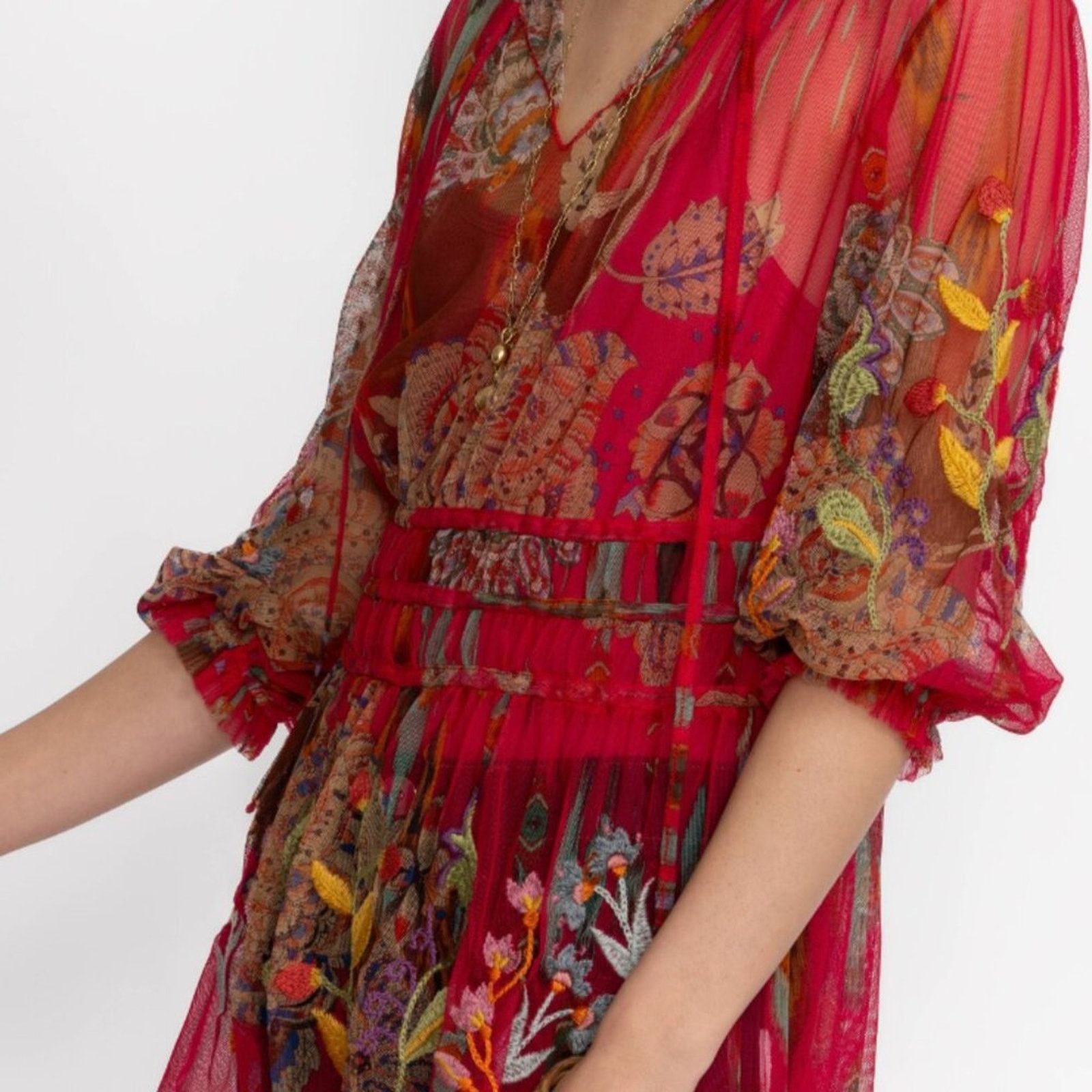 Johnny Was Johnny Was Feather Lark Embroidered Mesh Blouse Size S / US 4 / IT 40 - 7 Thumbnail