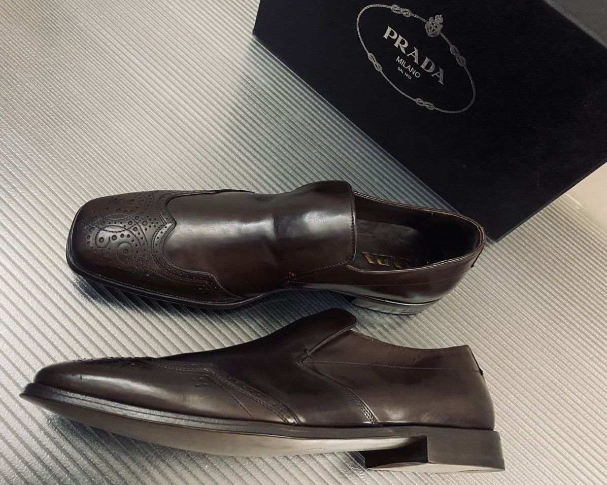 Prada Prada 🇮🇹 dk brown calf wingtip toe medallion loafer 9.5 NEW Size US 9.5 / EU 42-43 - 11 Thumbnail