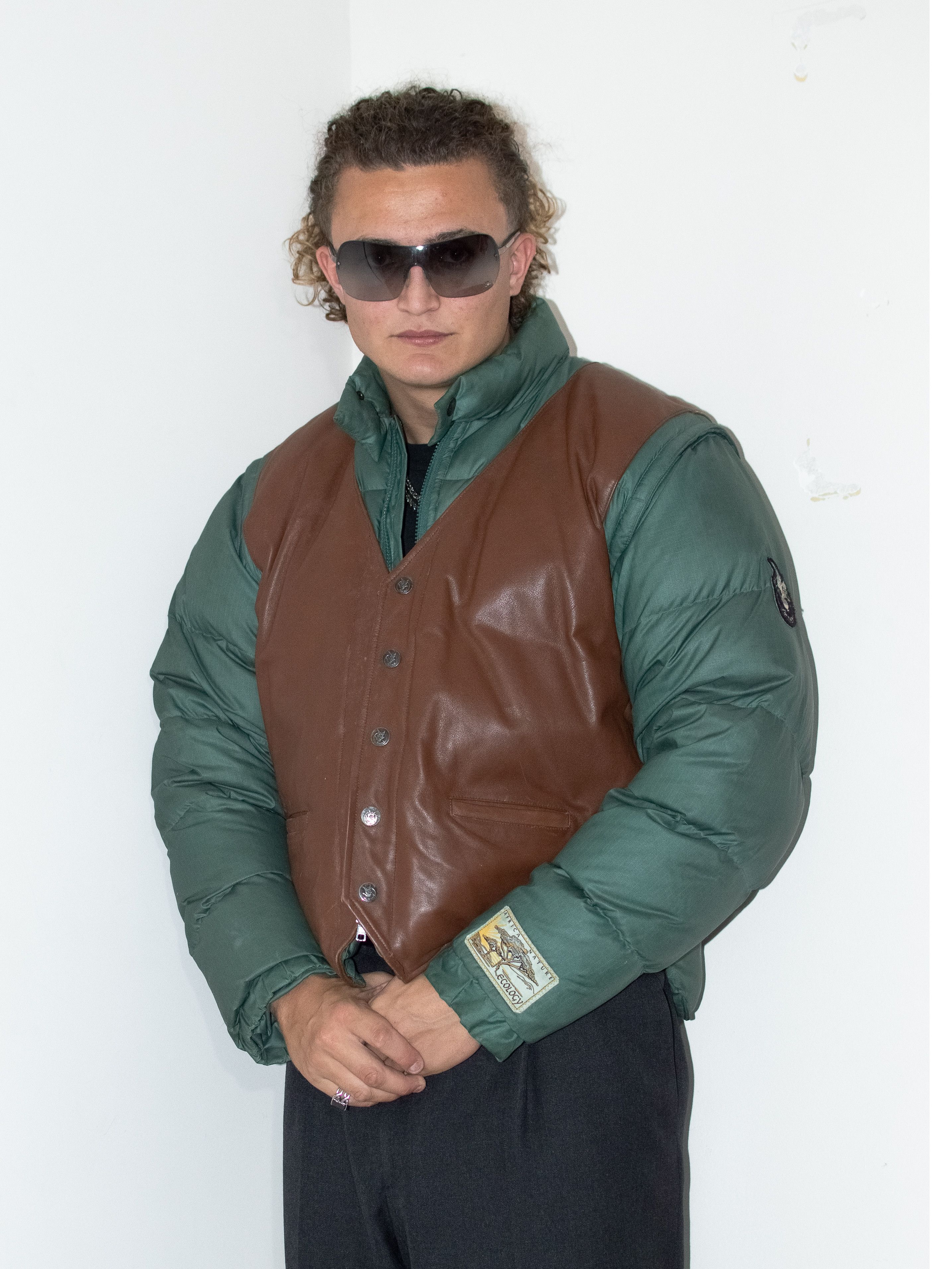 Japanese Brand Vintage 80s Green Down Puffer Jacket With Gilet Detail Size US M / EU 48-50 / 2 - 1 Thumbnail