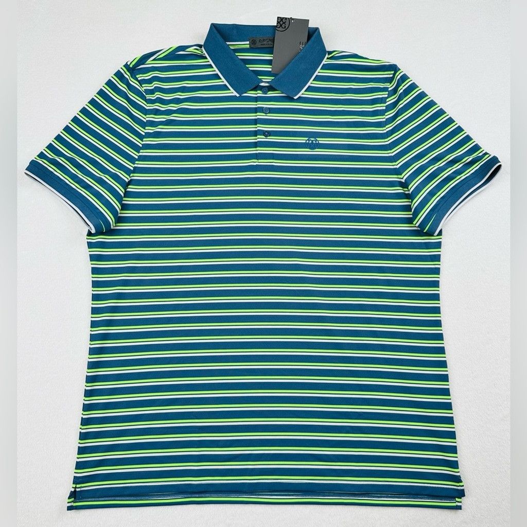 G/FORE G/Fore Men’s Med Blue Green Stripe Golf Jersey Polo Shirt Size US M / EU 48-50 / 2 - 2 Thumbnail
