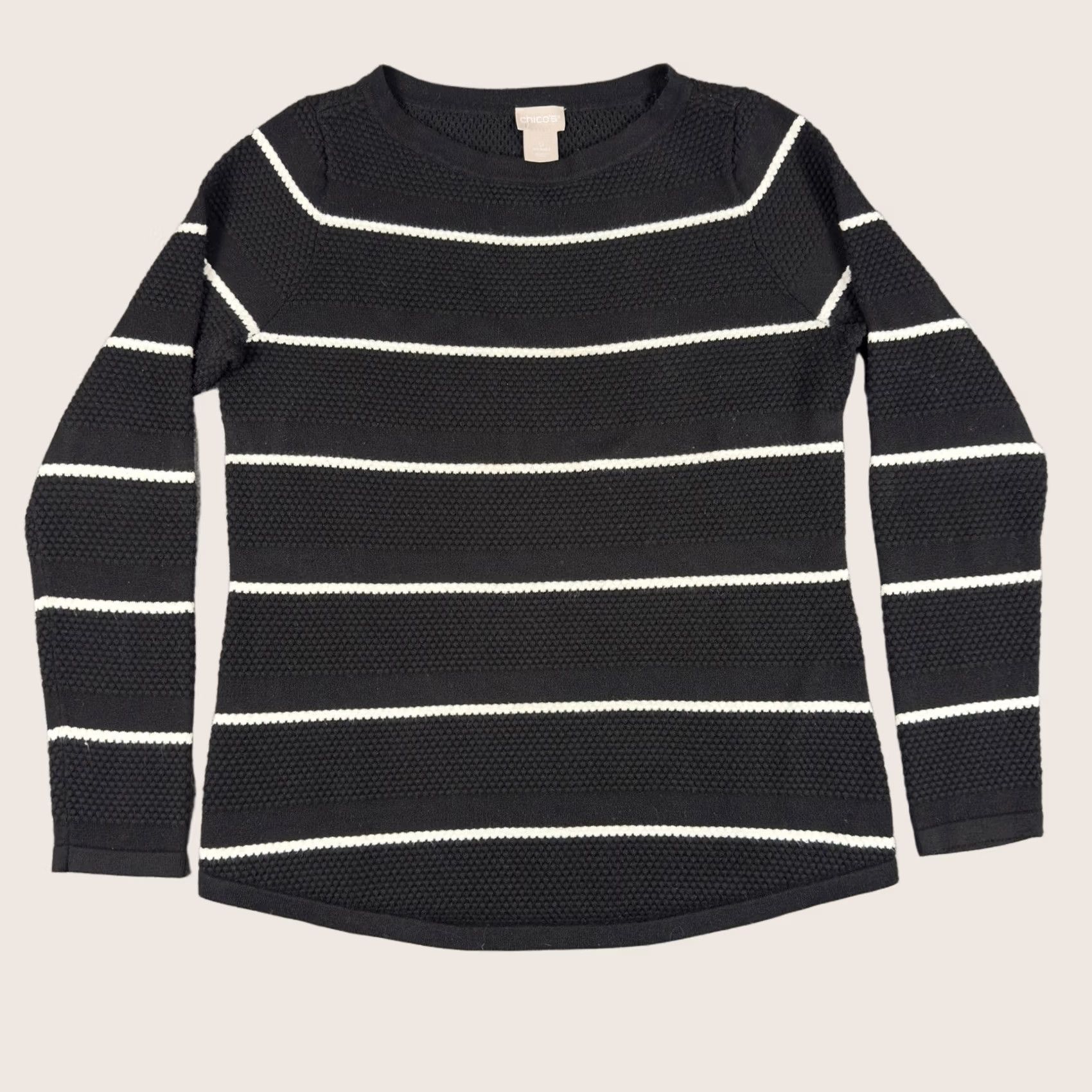 Vintage Chicos Sweater Womens Small Black White Stripe Textured Knit Long Sleeve Size S / US 4 / IT 40 - 1 Thumbnail