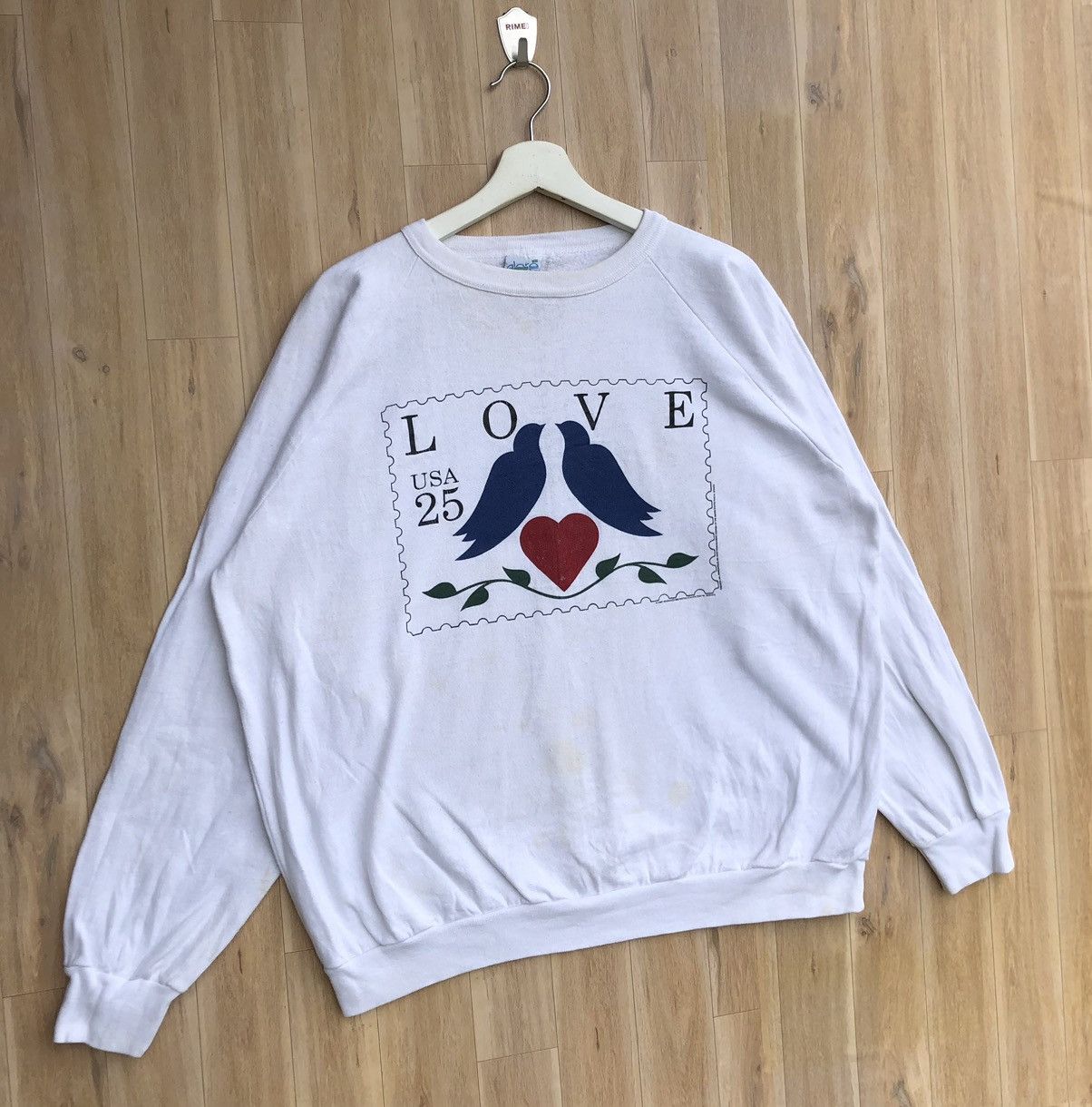 Vintage Vintage Love USA Postage Stamps Pullover Sweatshirt Size US XL / EU 56 / 4 - 2 Thumbnail