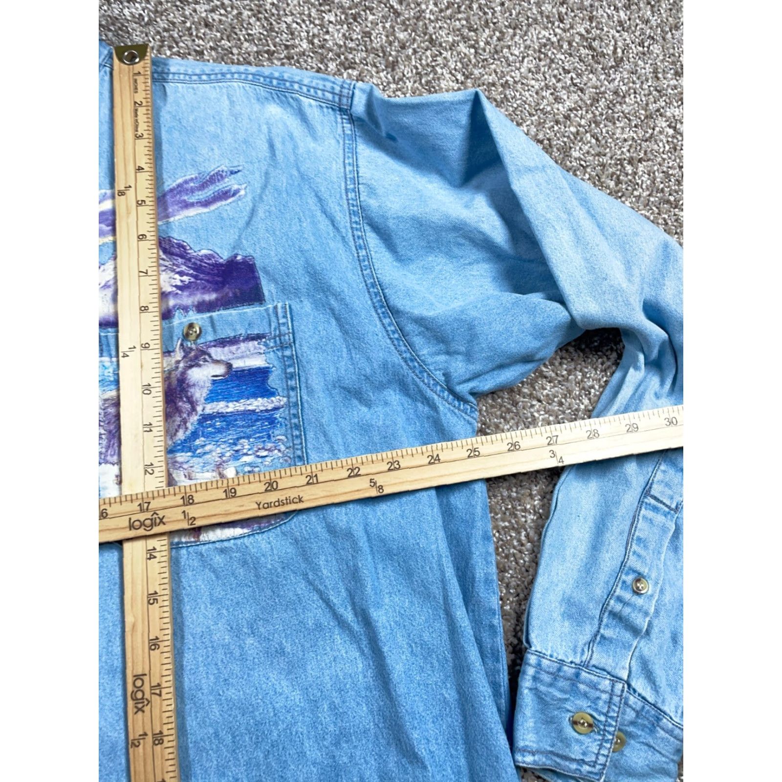 Vintage Thunder Denim Shirt Men's XL Blue 90s Wolves Scenic Graphic Print Button-Up Shirt by Thunder Size US XL / EU 56 / 4 - 6 Thumbnail
