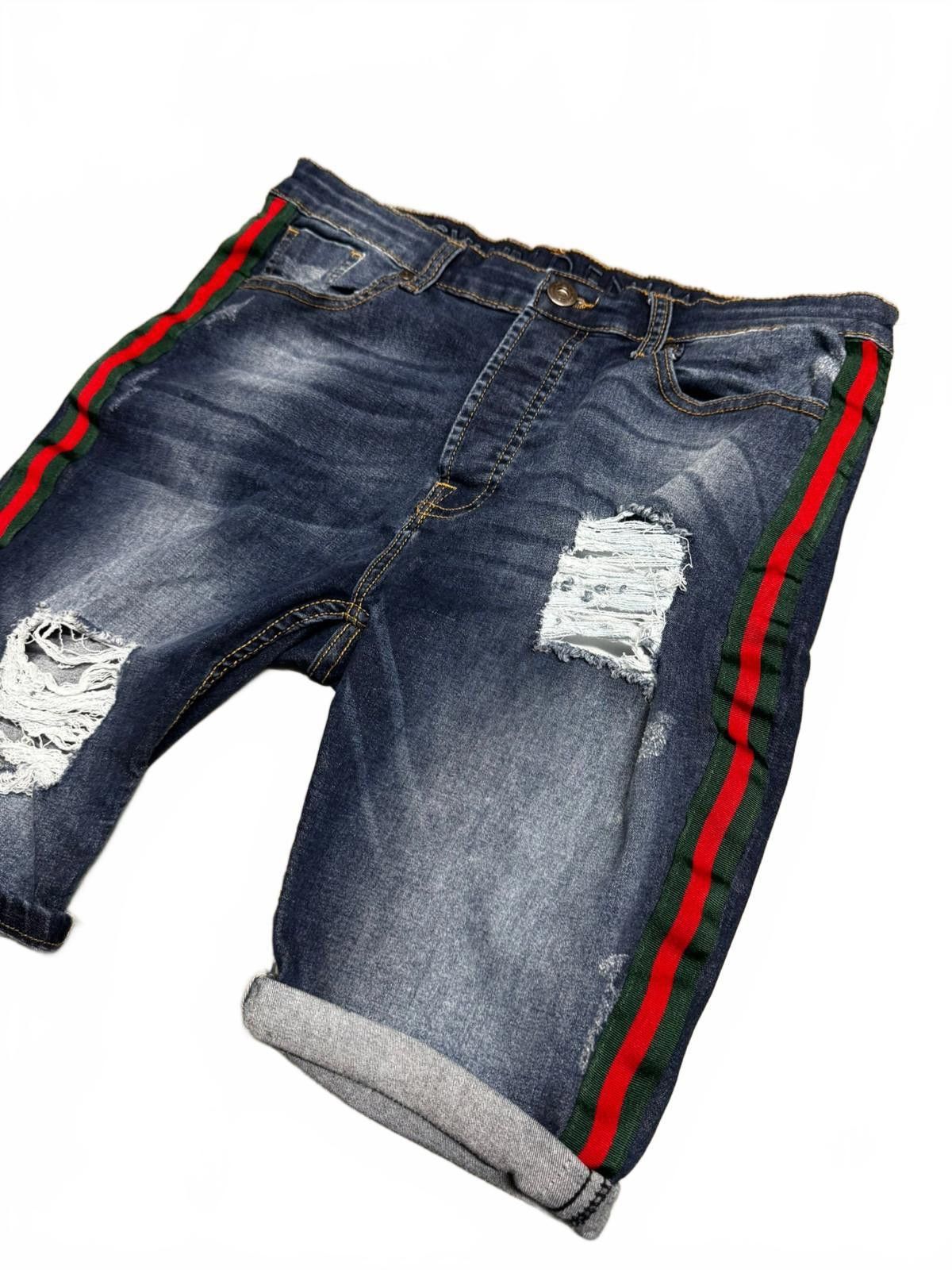 Designer Stylish Asylum Denim Distressed Denim Shorts with Stripes Size US 34 / EU 50 - 3 Thumbnail