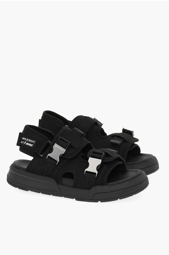 image of Neil Barrett Li-Ning Solid Color Double Buckle Sandals With Socks in Black, Men's (Size 13)
