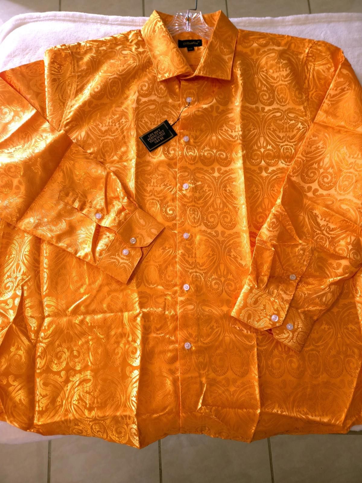 Other DiBanGU 3XL Silk Blend Button Up Shirt LS Orange Paisley NEW Size 52R - 2 Thumbnail