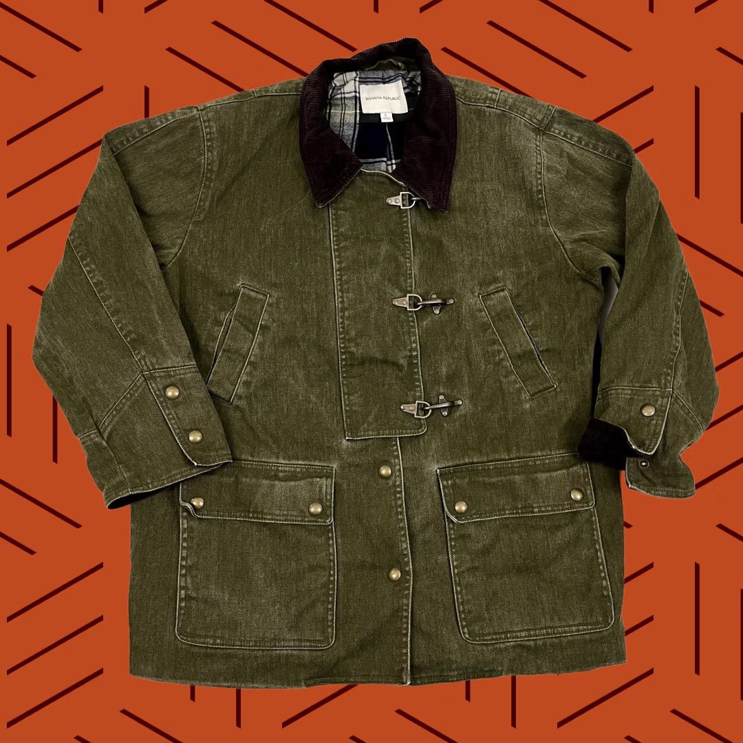 Banana Republic Banana Republic Barn Coat Jacket Womens Petite L Olive Green Fireman Flannel Jacket Housewarming Mens Womens Girls Boys Size L / US 10 / IT 46 - 1 Thumbnail