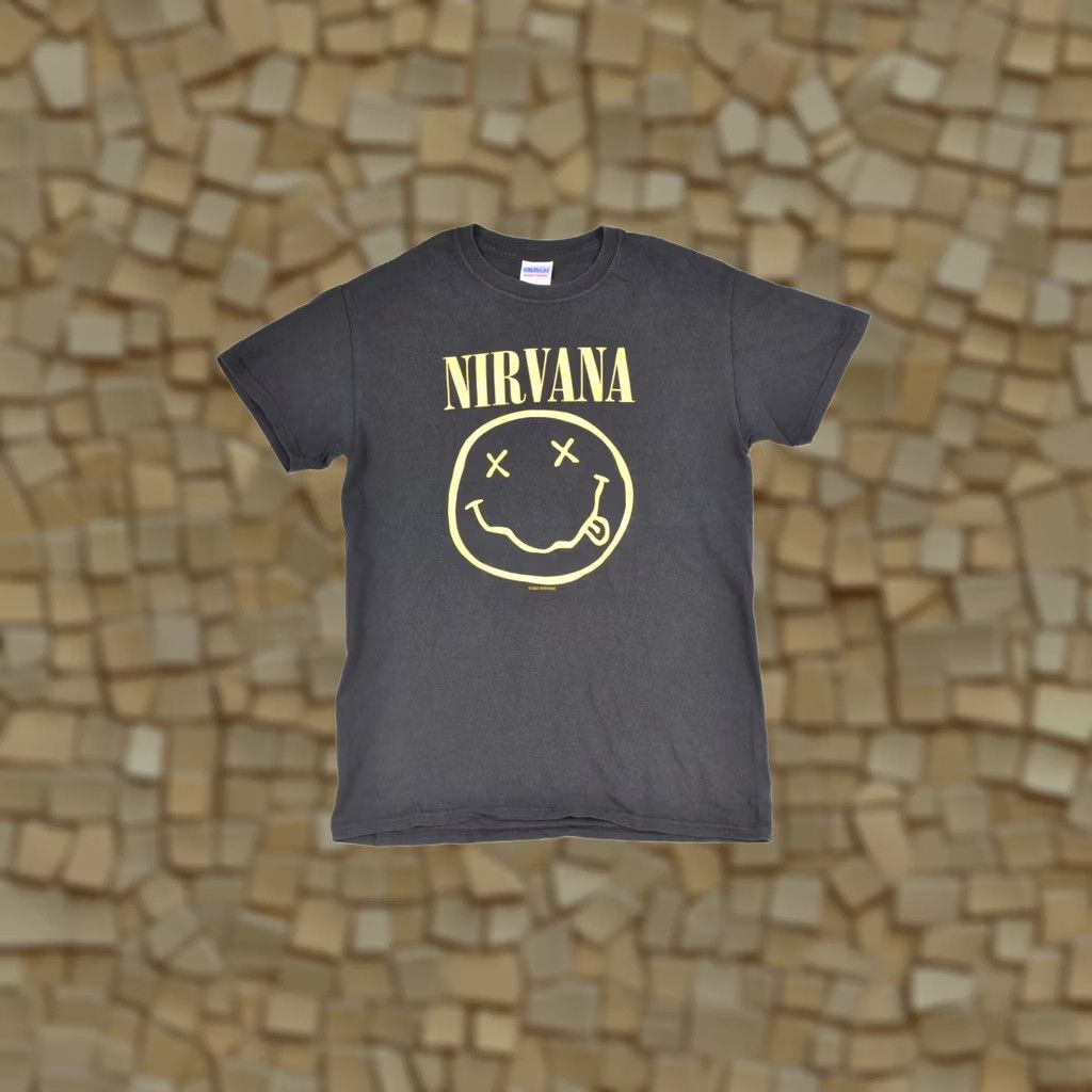 Gildan Gildan Nirvana Smiley Face Vintage T-Shirt Tee, Size S, Black, Short Sleeve Crew Neck, 100% Cotton, Made in Haiti, Mens Size US S / EU 44-46 / 1 - 1 Thumbnail