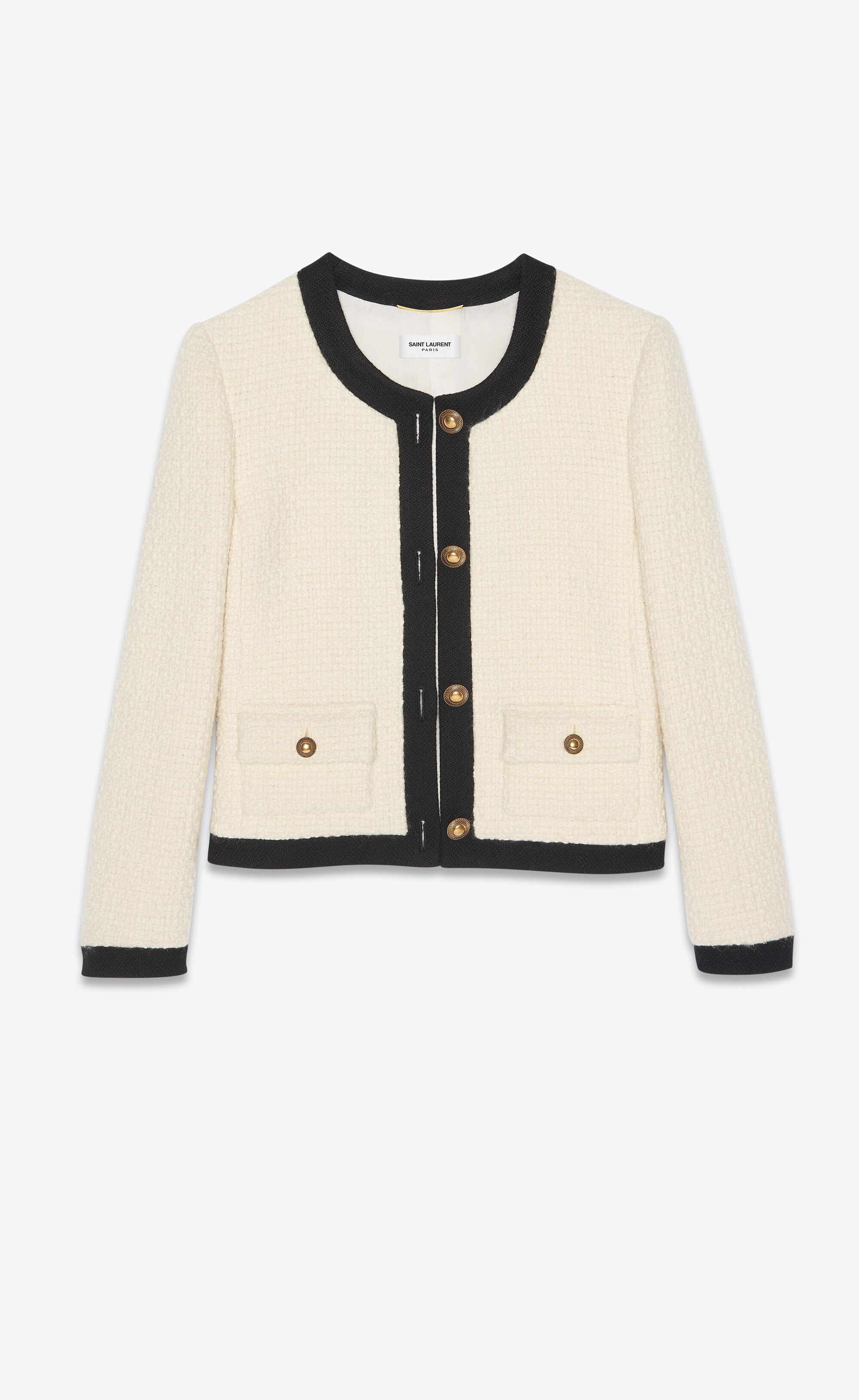 Saint Laurent Paris o1s1wg110225 668542 Short Jacket Tweed Contrasting Trim Size M / US 6-8 / IT 42-44 - 1 Thumbnail