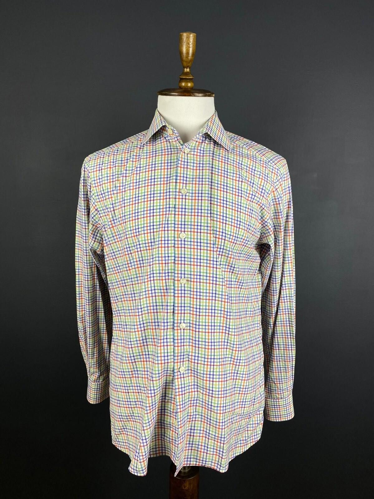 Eton Eton Slim White Multicolor Check Down Shirt Size 42 / 16 Size US M / EU 48-50 / 2 - 1 Thumbnail