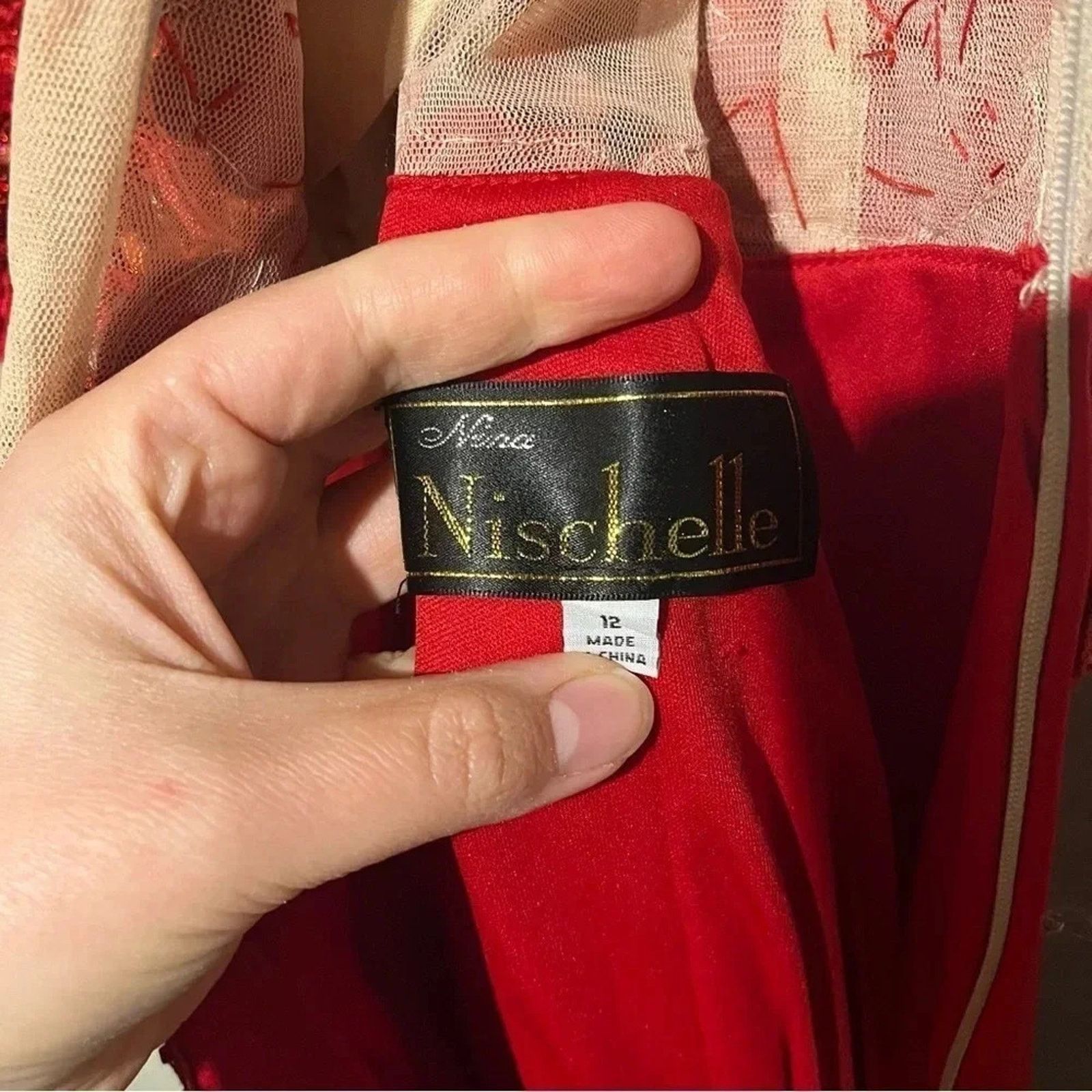 Other Nina Nischelle Red Floral Sheer Cocktail Prom Dress Sz 12 Size XL / US 12-14 / IT 48-50 - 5 Thumbnail