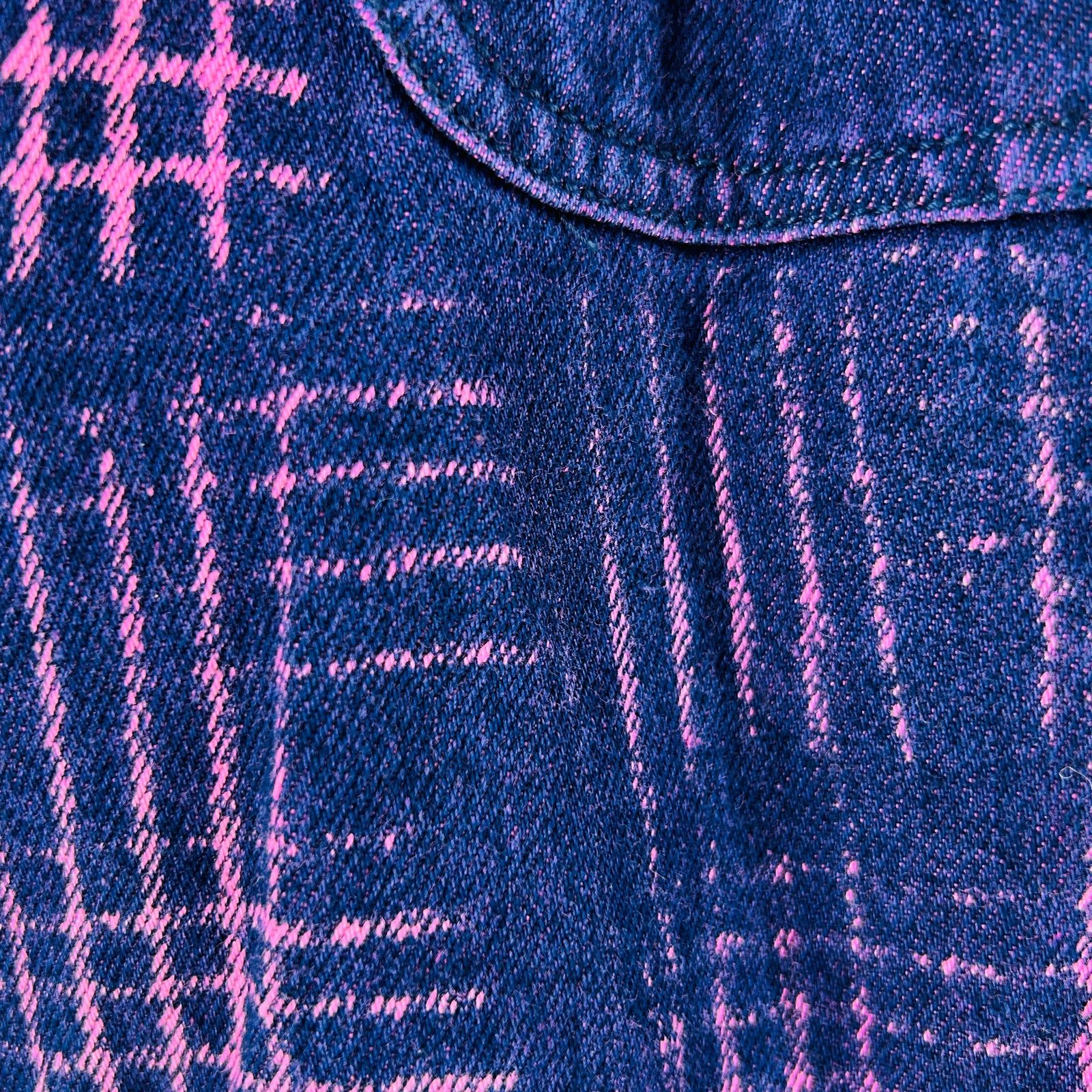 Vintage 80s Cotton Purple Blue Abstract Belted Denim Duster Coat Size M / US 6-8 / IT 42-44 - 4 Thumbnail