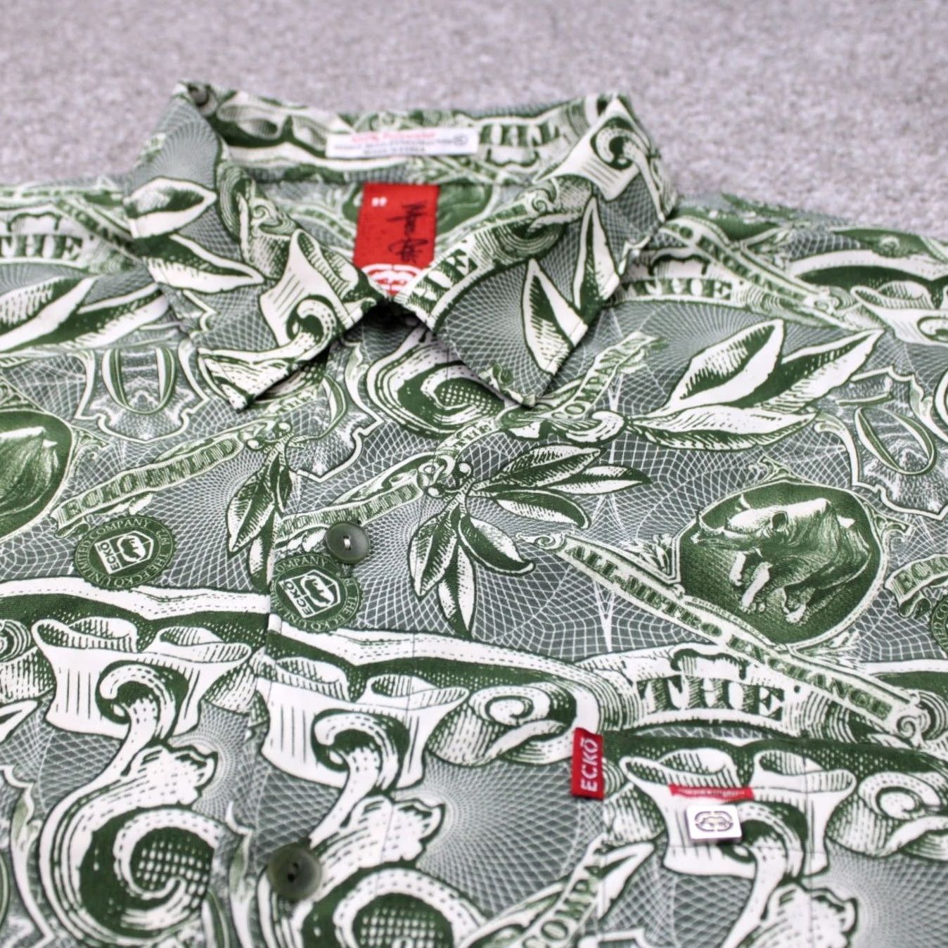 Ecko Unltd. VTG Marc Ecko Polo Shirt Mens XL Green All Over Print S/S Tie Button Embroidered Casual Polo Shirt Size US XL / EU 56 / 4 - 4 Thumbnail