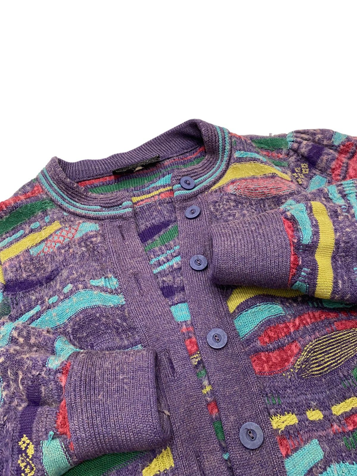 Vintage 90s Oskar Haug Irish Wool Coogi Style 3D Knit Cardigan Size US XS / EU 42 / 0 - 4 Thumbnail