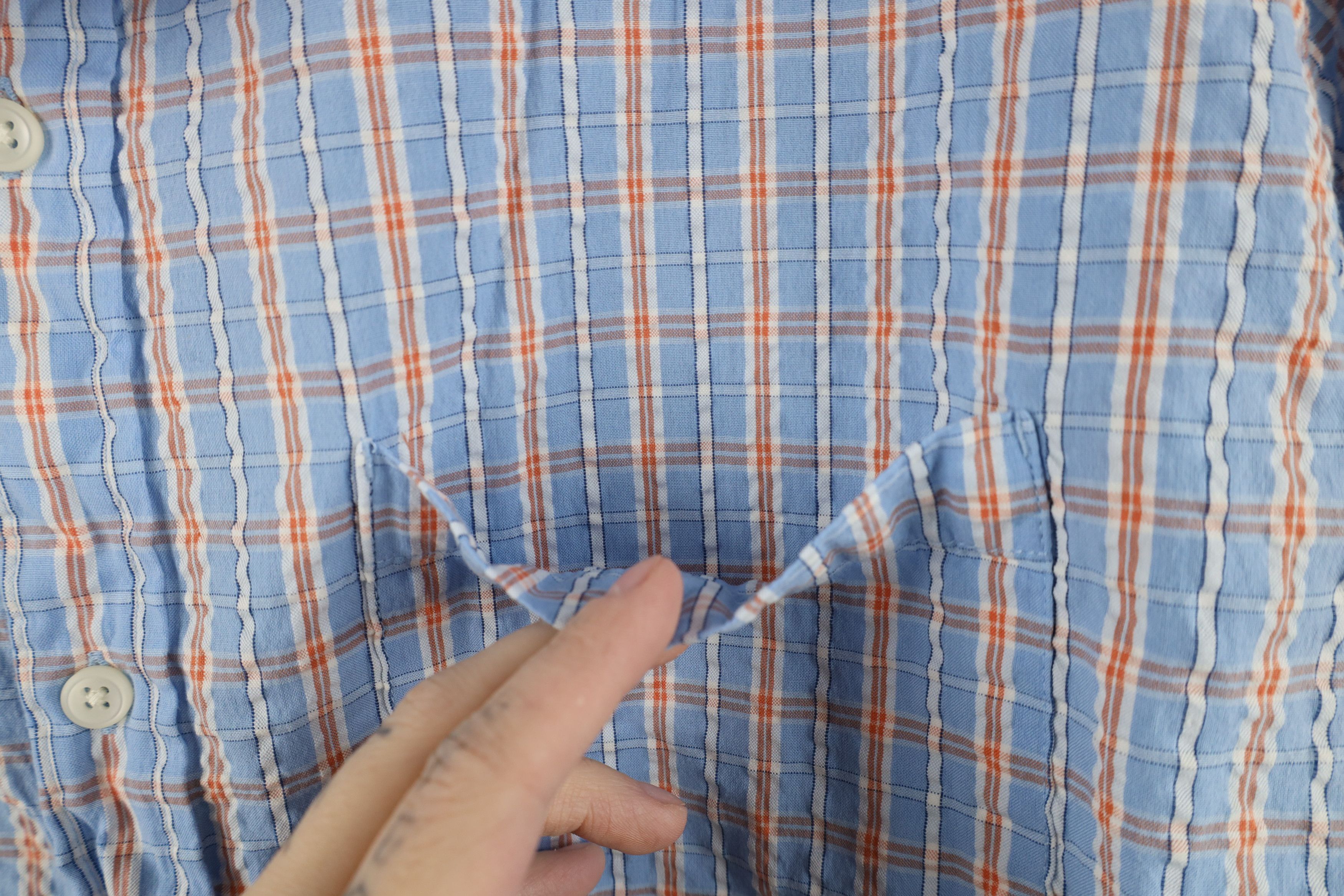 L.L. Bean Vintage LL Bean Seer Sucker Short Sleeve Button Shirt Plaid Size US XL / EU 56 / 4 - 4 Thumbnail