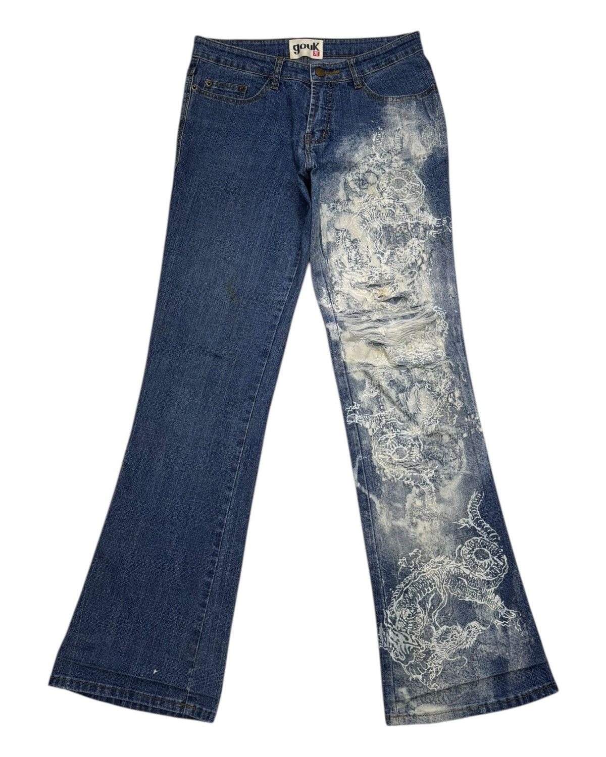 If Six Was Nine × Kapital Vintage Japanese Dragon Embroidery Gouk Flare Jeans Distress Size US 29 - 7 Thumbnail