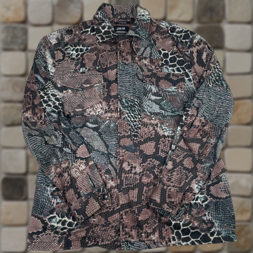 Skin Publish Outfit Womens XL Brown Snake Skin Jacket Pants Set Viper Python Snakeskin Casual Size 40" / US 18 - 1 Thumbnail