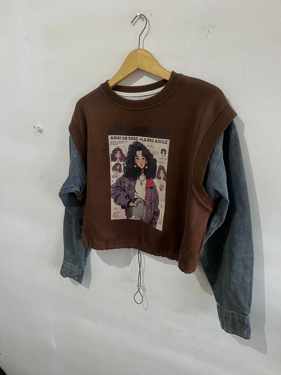 Anime Retro Anime Graphic Layered Sweatshirt Denim Sleeves Size US M / EU 48-50 / 2 - 7 Thumbnail