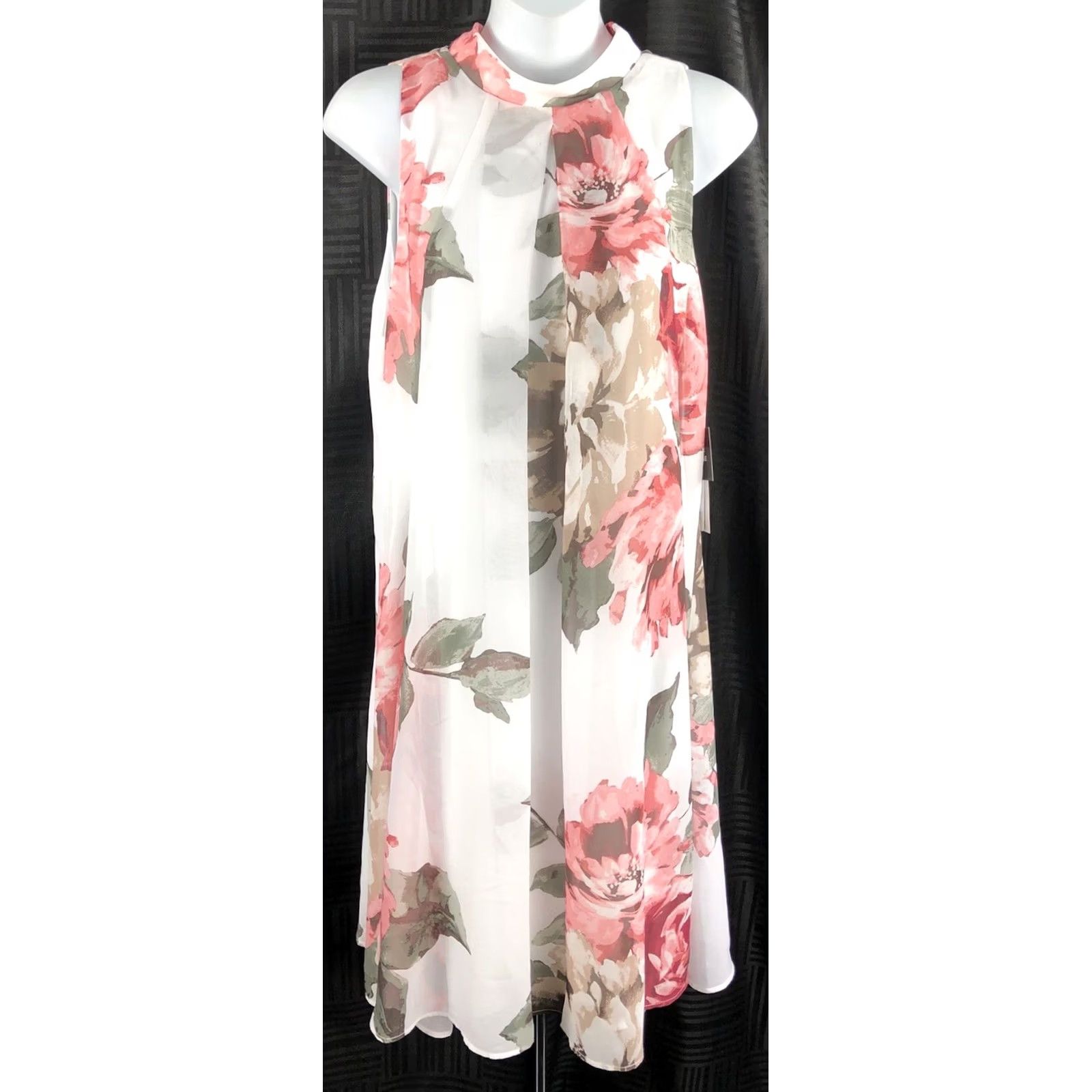 Vintage NWT Robbie Bee Sleeveless Midi Dress White Pink Floral Bow MockNeck Fairy Chiffon Party/Cocktail Wedding 8 Womens Size M / US 6-8 / IT 42-44 - 5 Thumbnail