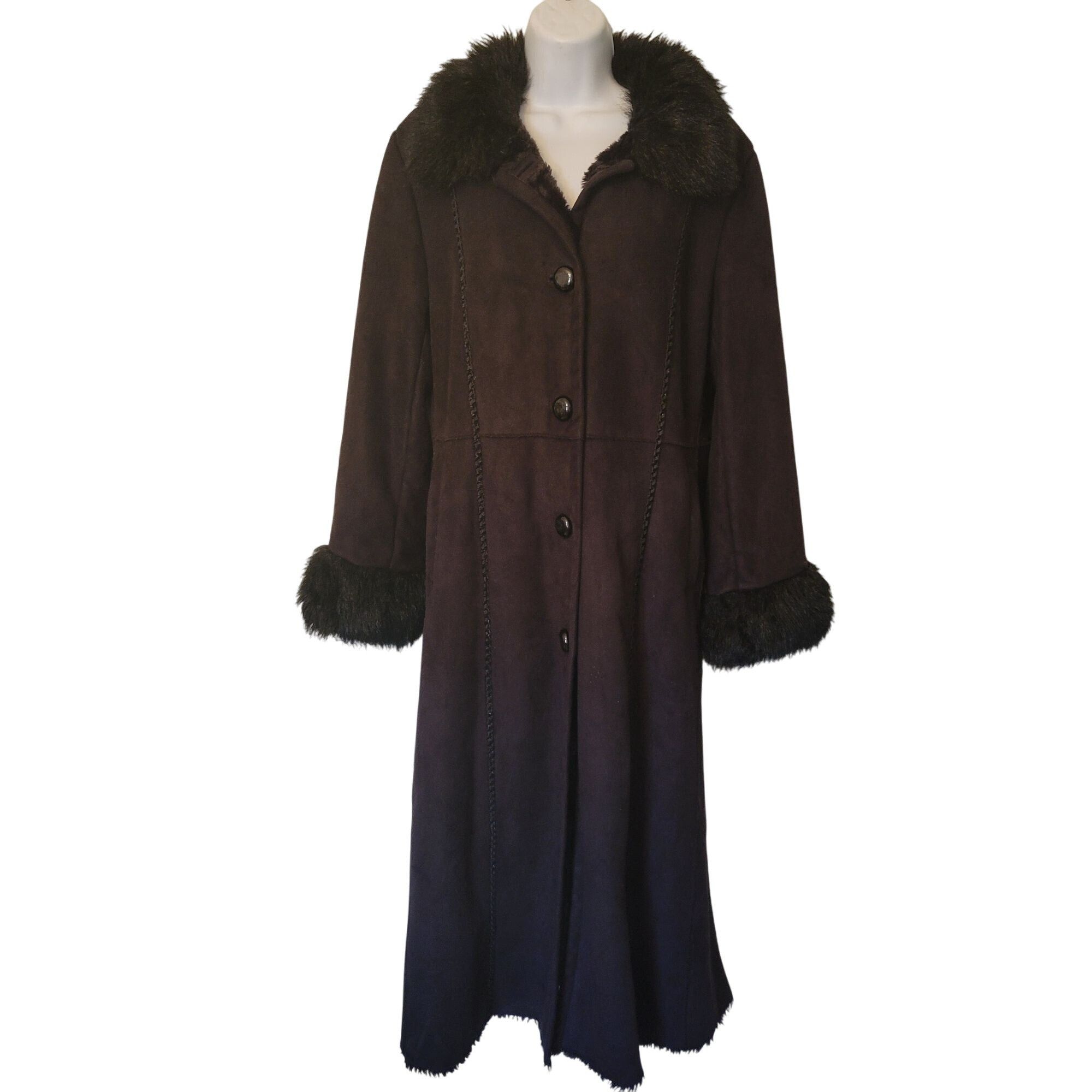 Vintage Terry Lewis Black Faux Suede Long Coat Faux Fur Trim Penny L Size S / US 4 / IT 40 - 1 Thumbnail
