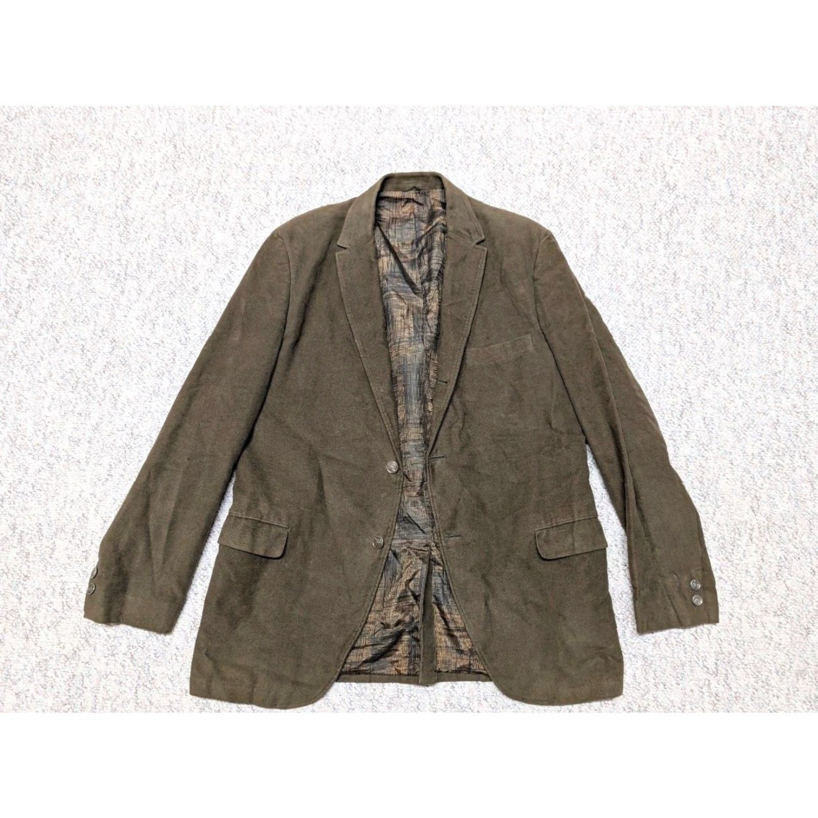 Velvet VINTAGE Juillsuede Velvet Blazer Jacket 40R Army Green Chamois Velvet Suede Notch 2/3 Roll Single-Breasted Mens Size 40R - 3 Thumbnail