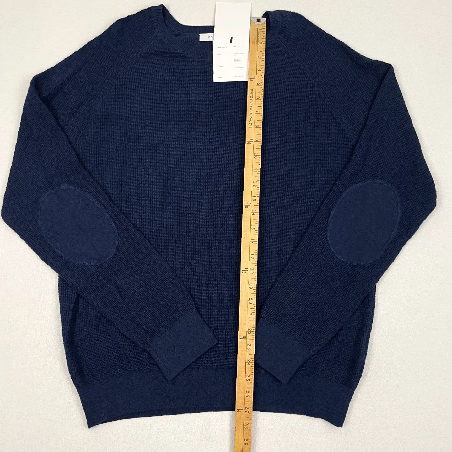 Onia ONIA Sweater Mens XL Navy Blue Waffle Cotton Cashmere Elbow Patches Pad Casual Size US XL / EU 56 / 4 - 4 Thumbnail