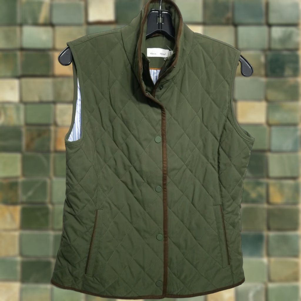 Vineyard Vines Vineyard Vines Womens Quilted Vest Green Zip Sleeveless Jacket S Sleeveless Mid-Length Casual Size S / US 4 / IT 40 - 1 Thumbnail