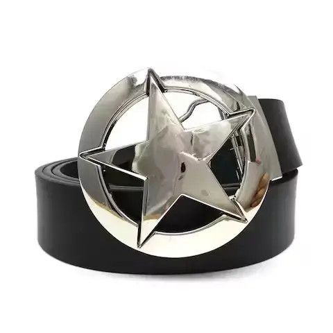 Leather Silver Star Round Metal Belt Buckle Size ONE SIZE - 1 Thumbnail