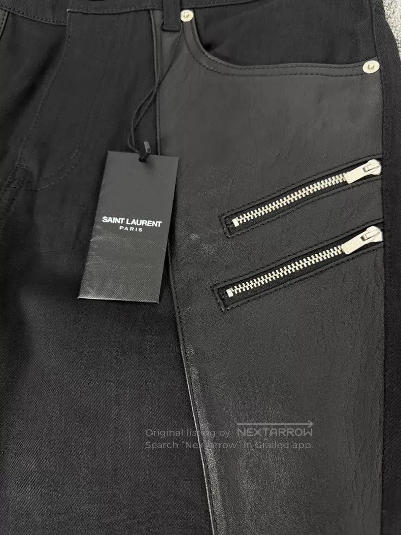 Saint Laurent Paris Saint Laurent Paris Zipper Patch Leather Black Denim Pants Size US 31 - 3 Thumbnail