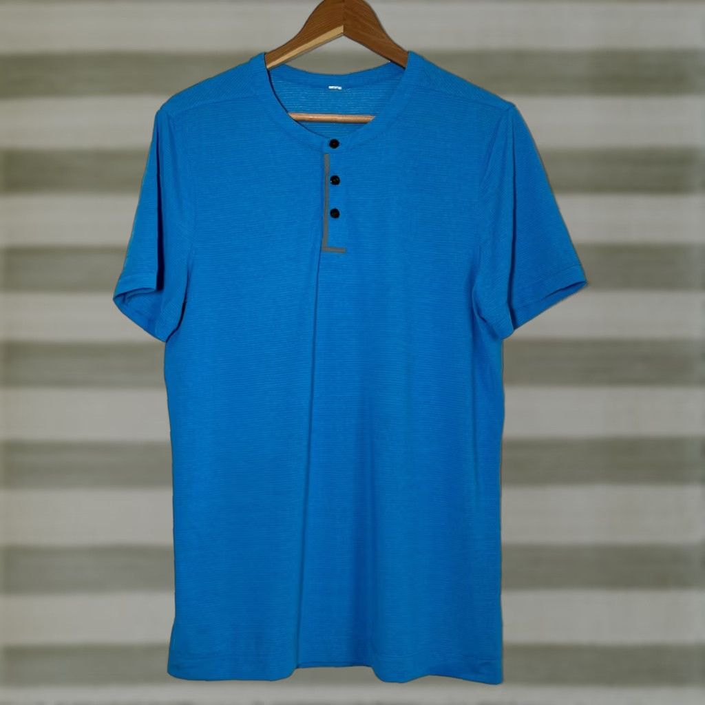 Lululemon Lululemon Men's Short Sleeve Henley Shirt Blue M T-Shirt Pullover Activewear Lightweight Stretch Size US M / EU 48-50 / 2 - 1 Thumbnail