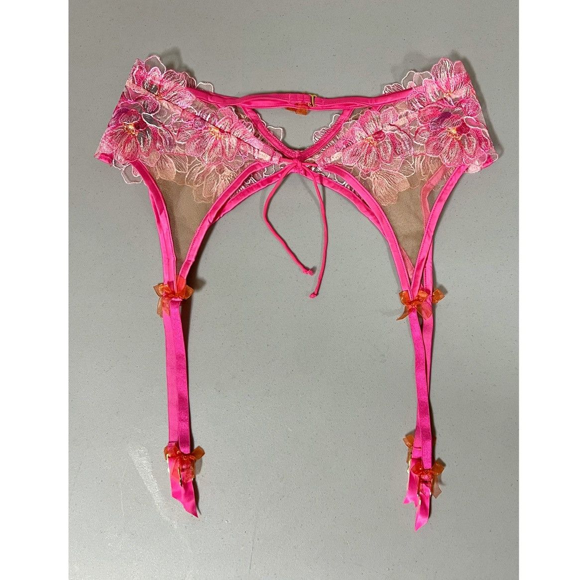 For Love & Lemons Pink Orange Floral Lace Bows Garter Belt Lingerie Size S 🍋✨ Size ONE SIZE - 5 Thumbnail