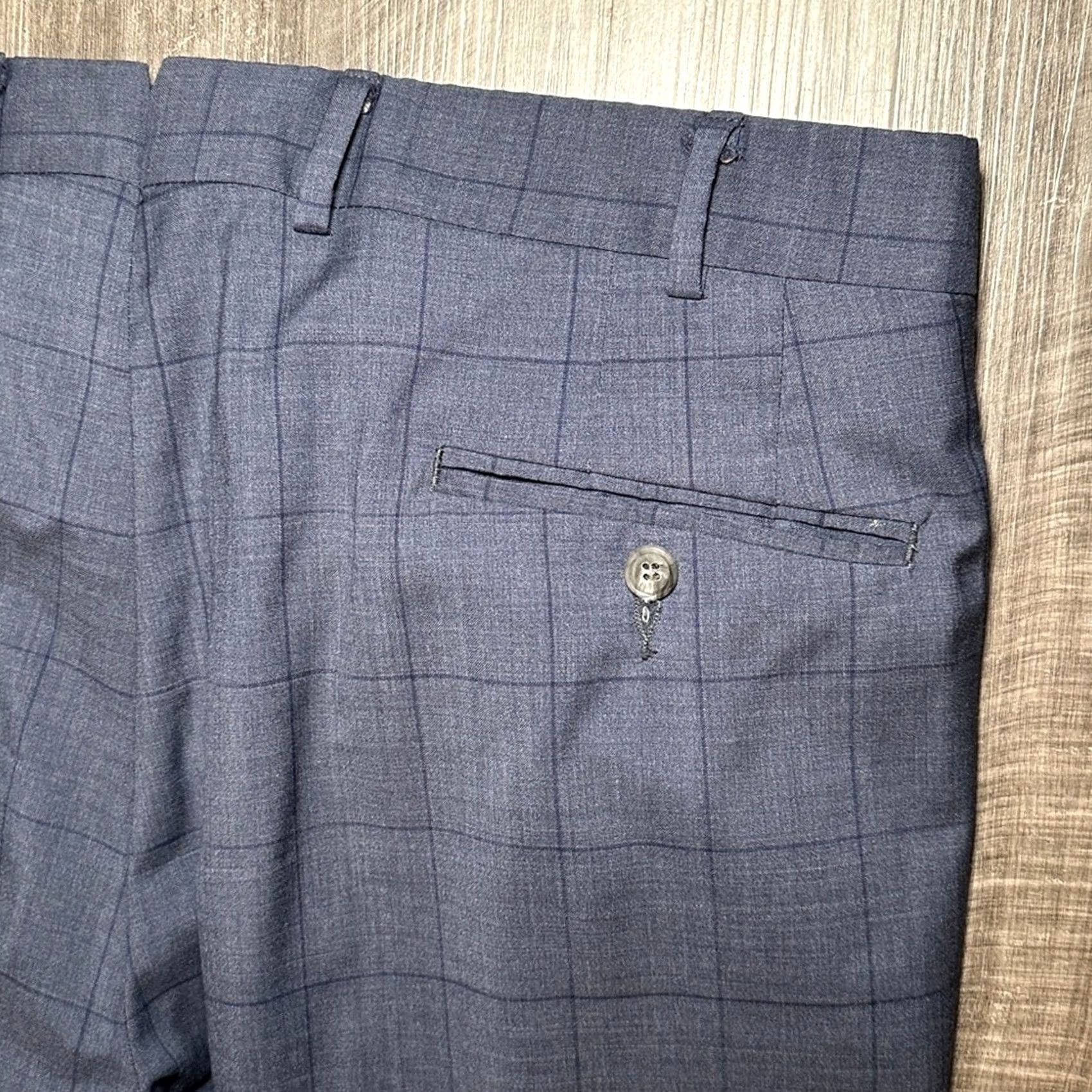 Vintage Hertling Windowpane Navy Dress Pants - 36 Regular Wool 100% Inseam 30 Men Size US 36 / EU 52 - 5 Thumbnail