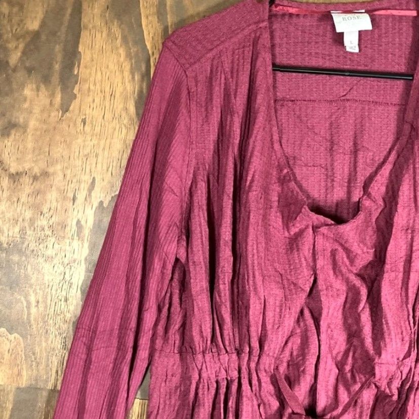 Vintage Knox Rose Womens Blouse Burgundy Waist Tie Peplum Long Sleeve Stretch Large Size L / US 10 / IT 46 - 4 Thumbnail