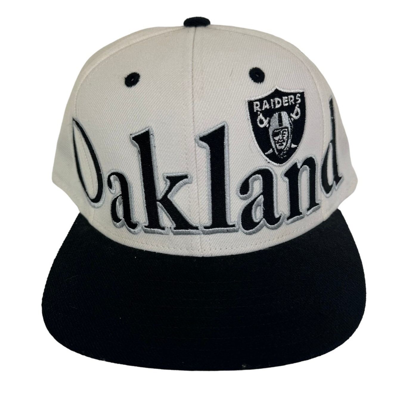 image of Reebok Nfl Oakland Raiders Snapback Hat Cap Spell-Out Big Logo in Black, Men's