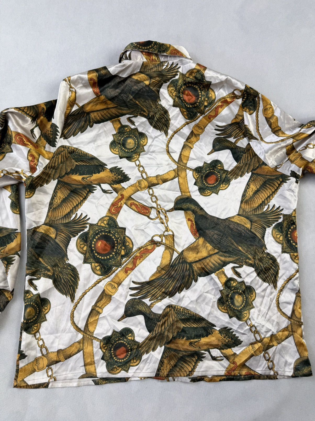 Other Unique Silk Shirt 100% Silk Birds Gold Size XXL / US 16-18 / IT 52-54 - 5 Thumbnail