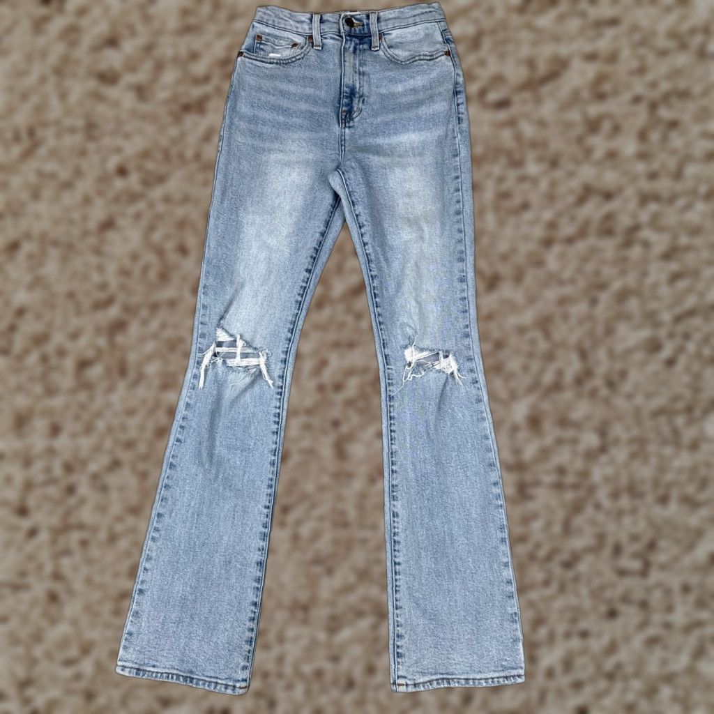 Pistola Pistola Jeans Womens High Rise Flared Distressed Light Wash Denim 25x32 Blue Size 42" / US 20 - 1 Thumbnail