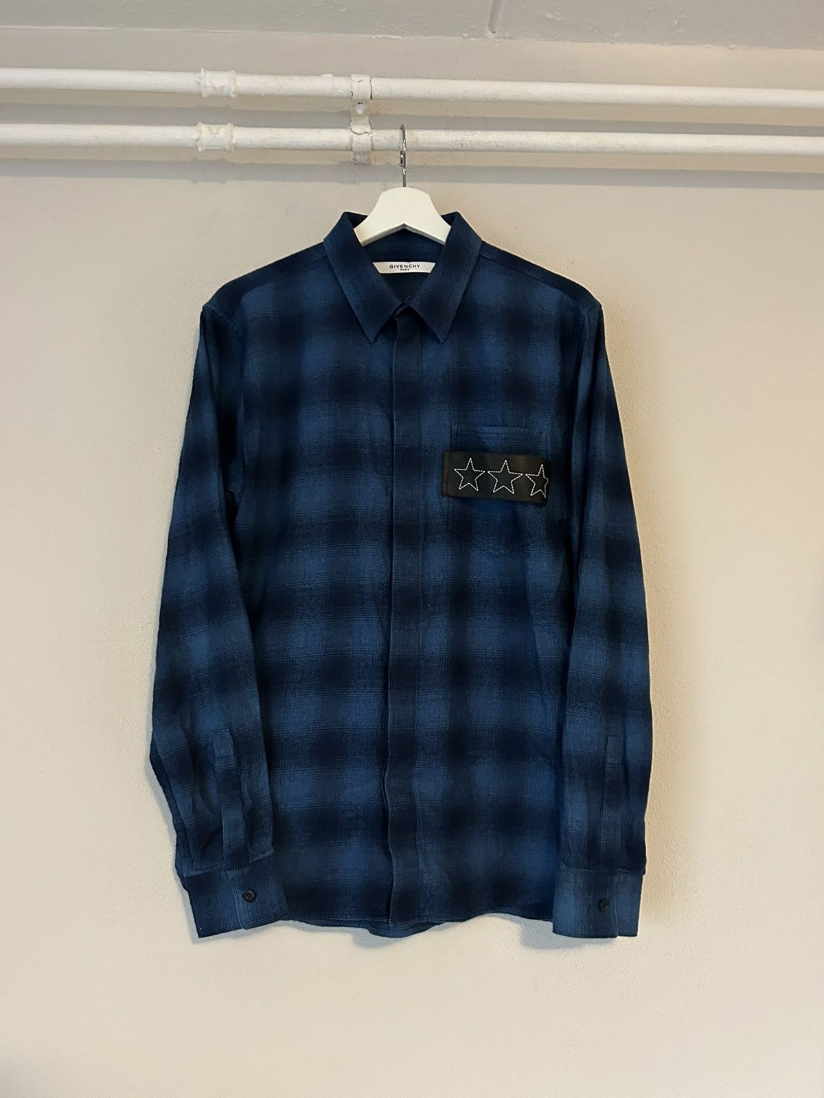 image of Givenchy Blue Flannel With Leather Star Application in Bleu, Men's (Size Medium)