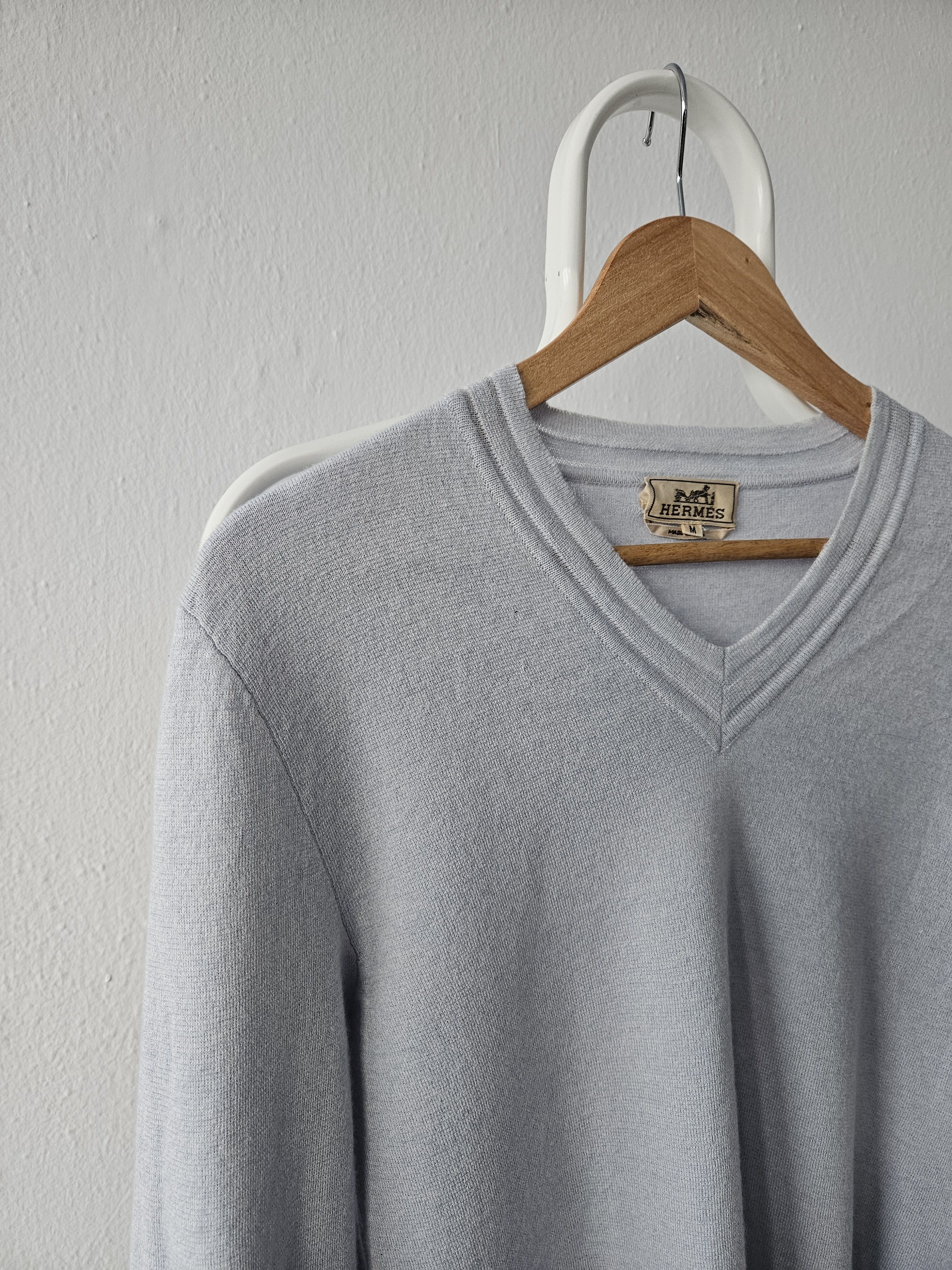 Hermes Vintage Hermes cashmere cotton blend v neck pullover Size M / US 6-8 / IT 42-44 - 3 Thumbnail