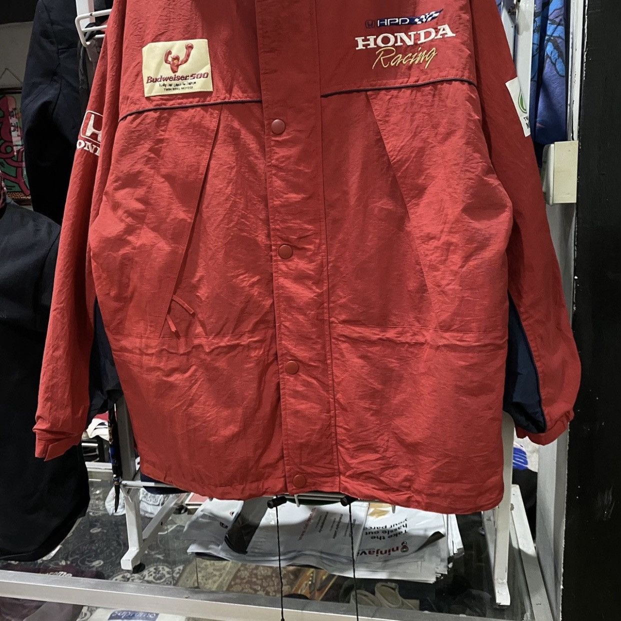 Budweiser Vintage 90s Honda Racing Budweiser 500 Hooded Racing Jacket Size US XL / EU 56 / 4 - 5 Thumbnail