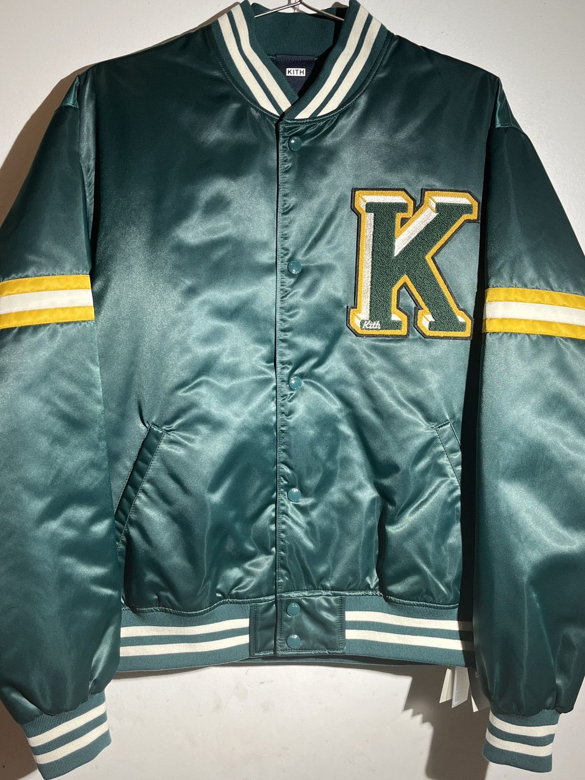 image of Kith Varsity Bomber Jacket- Green/forest Green, Men's (Size Small)