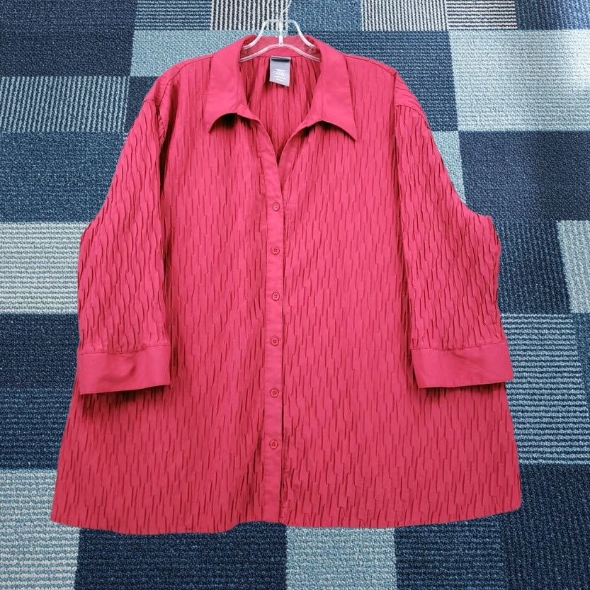 Vintage Laura Scott Shirt Womens 20/22W Plus Button-Up Red Tunic 3/4 Sleeve Collared Size 3XL / US 20-22 - 1 Thumbnail
