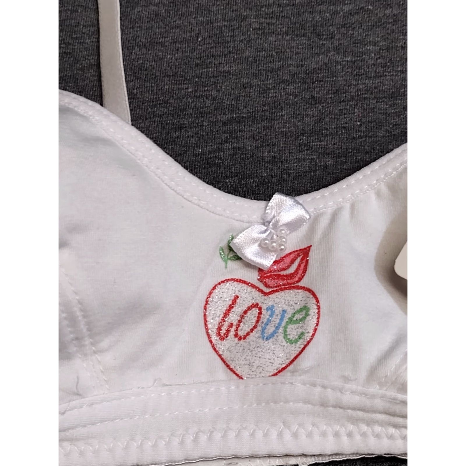 Vintage Spade Bra Women's White Love Logo Bra Size 30 Style 3330 Bralette Adjustable Strap Wireless One Size Cup 30 Logo Love Shirt? Size ONE SIZE - 3 Thumbnail