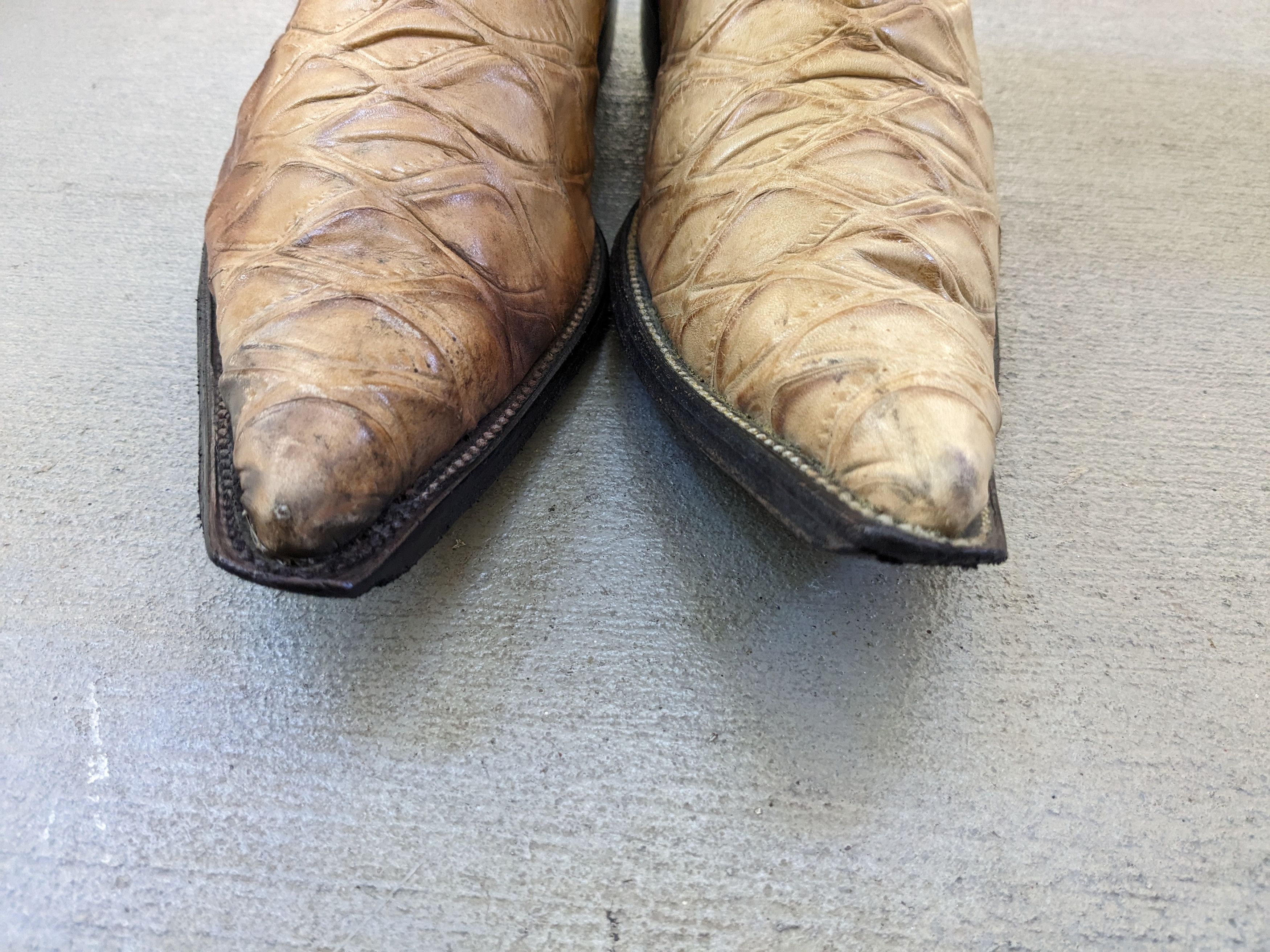 Genuine Leather Vintage Cowboy Boots Beige Leather 10.5 Botas Western Size US 10.5 / EU 43-44 - 2 Thumbnail