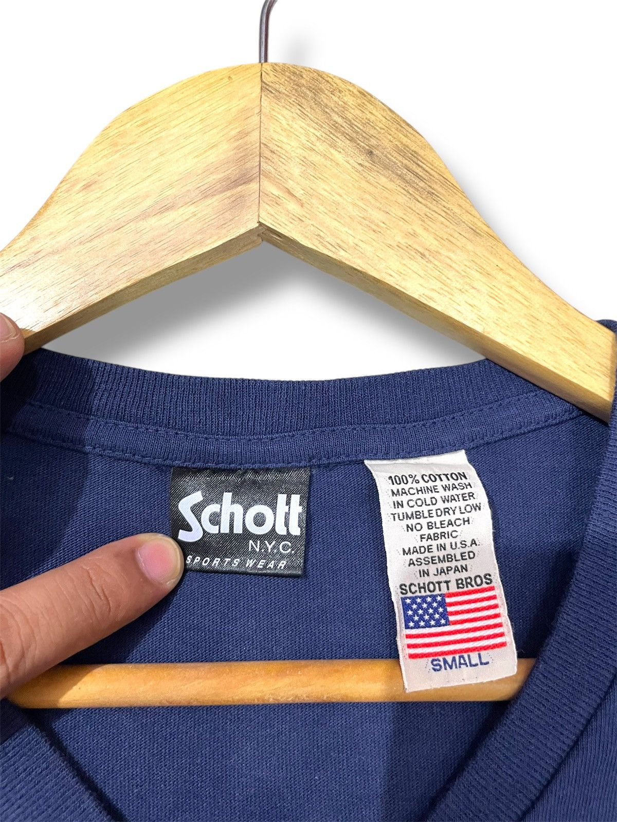 Schott × Vintage Vintage Schott Bros New York City V-Neck Pocket Tee Size US S / EU 44-46 / 1 - 6 Thumbnail