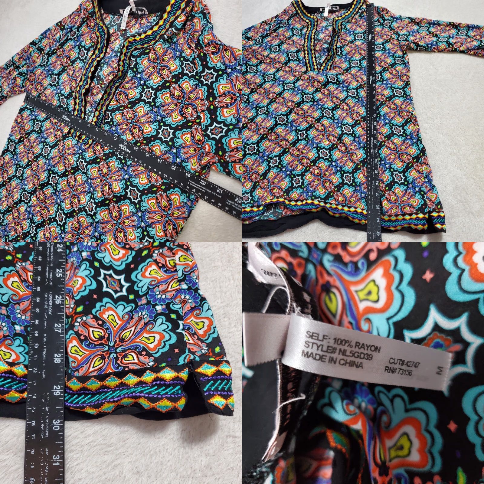Nanette Lepore Nanette Lepore Cover Up Dress Women XL Beach Bohemian Multicolor Embroidered Tunic Rayon Long Sleeve V-Neck Pool Long Sleeve Size XL / US 12-14 / IT 48-50 - 8 Thumbnail